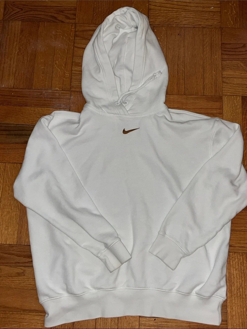 Nike Hoodie, White w/Brown Swoosh, Size S, Unisex